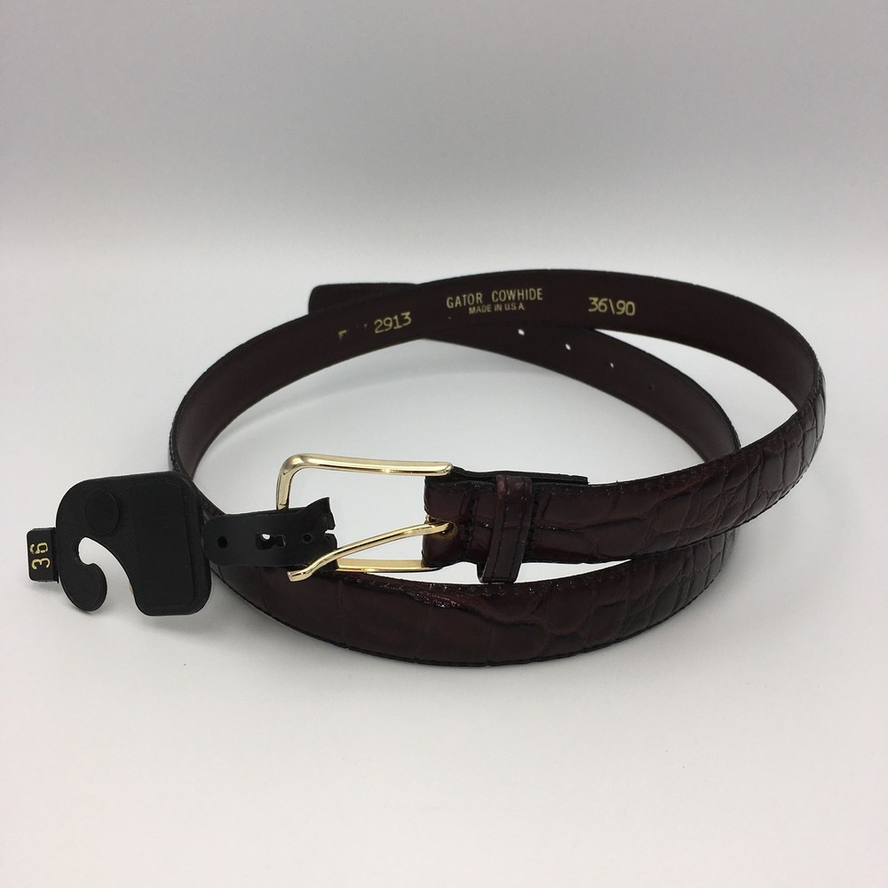 Amity Rolfs Womens Gator Cowhide Leather Belt Burgundy 36 New USA Made